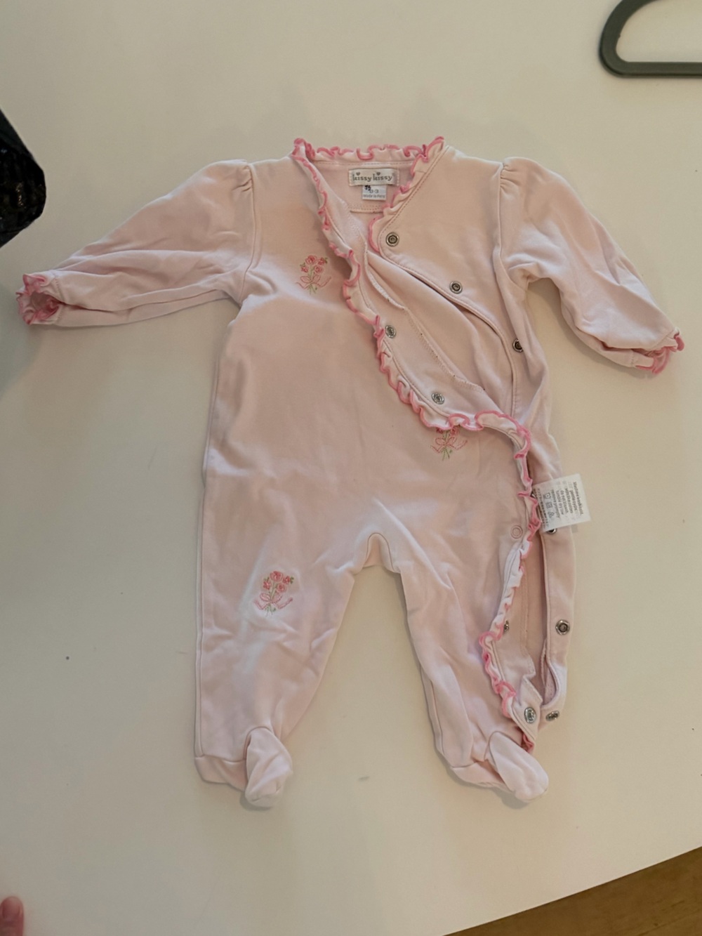 Kissy Kissy Light Pink Ruffle-Trim Footed One-Piece